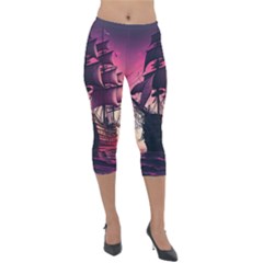 Ship Pirate Adventure Landscape Ocean Sun Heaven Lightweight Velour Capri Leggings  by Ndabl3x