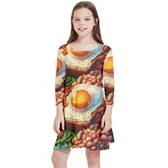 Breakfast Egg Beans Toast Plate Kids  Quarter Sleeve Skater Dress by Ndabl3x