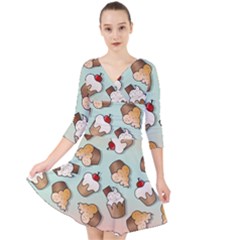 Cupcakes Cake Pie Pattern Quarter Sleeve Front Wrap Dress by Ndabl3x