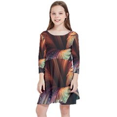 Flower Orange Lilly Kids  Quarter Sleeve Skater Dress by Ndabl3x