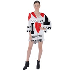 I Love Cappuccino Coffee V-neck Flare Sleeve Mini Dress by ilovewhateva