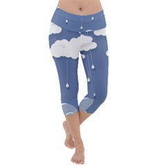 Blue Clouds Rain Raindrops Weather Sky Raining Lightweight Velour Capri Yoga Leggings by Wav3s