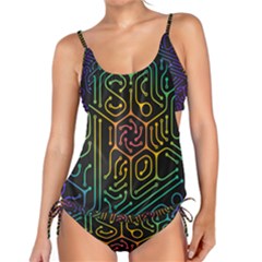 Circuit Hexagonal Geometric Pattern Background Pattern Tankini Set by Wav3s