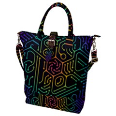 Circuit Hexagonal Geometric Pattern Background Pattern Buckle Top Tote Bag by Wav3s