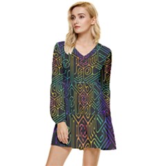 Circuit Hexagonal Geometric Pattern Background Pattern Tiered Long Sleeve Mini Dress by Wav3s