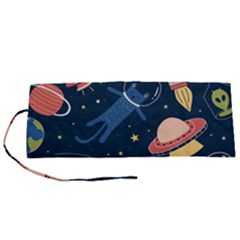 Seamless-pattern-with-funny-aliens-cat-galaxy Roll Up Canvas Pencil Holder (s) by Wav3s