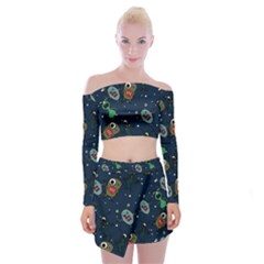 Monster-alien-pattern-seamless-background Off Shoulder Top With Mini Skirt Set by Wav3s
