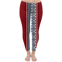 Background Damask Red Black Classic Winter Leggings by Ndabl3x