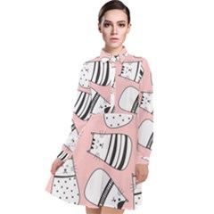 Cute Cats Cartoon Seamless-pattern Long Sleeve Chiffon Shirt Dress by Vaneshart
