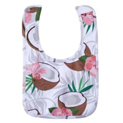 Seamless Pattern Coconut Piece Palm Leaves With Pink Hibiscus Baby Bib by Vaneshart
