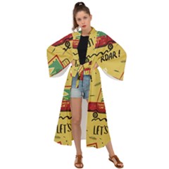 Childish-seamless-pattern-with-dino-driver Maxi Kimono by Vaneshart