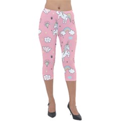 Cute-unicorn-seamless-pattern Lightweight Velour Capri Leggings  by Vaneshart