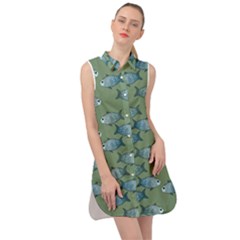 Fishes Pattern Background Theme Sleeveless Shirt Dress by Vaneshop