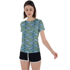 Fishes Pattern Background Theme Back Circle Cutout Sports Tee by Vaneshop