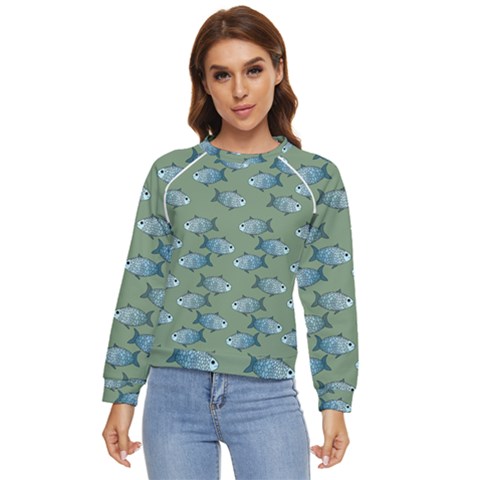 Fishes Pattern Background Theme Women s Long Sleeve Raglan Tee by Vaneshop