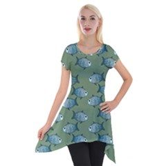Fishes Pattern Background Theme Short Sleeve Side Drop Tunic by Vaneshop