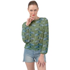 Fishes Pattern Background Theme Banded Bottom Chiffon Top by Vaneshop