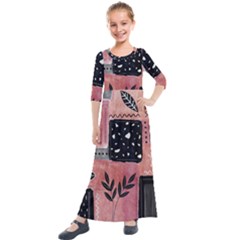 Floral Wall Art Kids  Quarter Sleeve Maxi Dress by Vaneshop