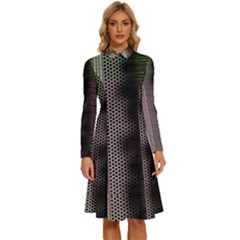Leopard Animal Shawl Honeycomb Long Sleeve Shirt Collar A-line Dress by Vaneshop