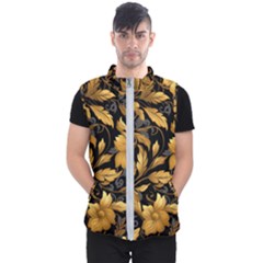 Flower Gold Floral Men s Puffer Vest by Vaneshop