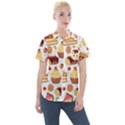 Seamless Pattern Hand Drawing Cartoon Dessert And Cake Women s Short Sleeve Pocket Shirt View1