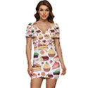 Seamless Pattern Hand Drawing Cartoon Dessert And Cake Low Cut Cap Sleeve Mini Dress View1