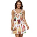 Seamless Pattern Hand Drawing Cartoon Dessert And Cake Ruffle Strap Babydoll Chiffon Dress View1