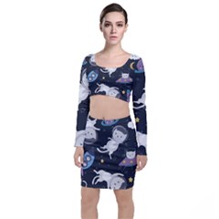 Space Cat Illustration Pattern Astronaut Top And Skirt Sets by Wav3s