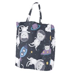 Space Cat Illustration Pattern Astronaut Giant Grocery Tote by Wav3s