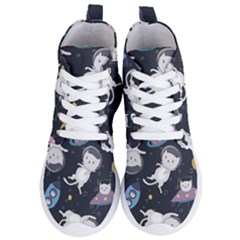 Space Cat Illustration Pattern Astronaut Women s Lightweight High Top Sneakers by Wav3s