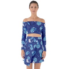 Cat Spacesuit Space Suit Astronaut Pattern Off Shoulder Top With Skirt Set by Wav3s