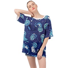 Cat Spacesuit Space Suit Astronaut Pattern Oversized Chiffon Top by Wav3s