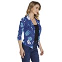 Cat Spacesuit Space Suit Astronaut Pattern Women s Draped Front 3/4 Sleeve Shawl Collar Jacket View3
