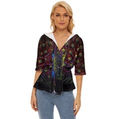 Peacock Feathers Lightweight Drawstring Hooded Top by Wav3s