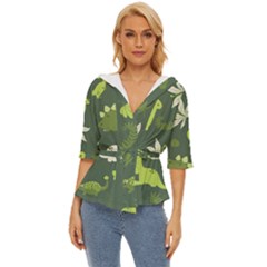 Cute Dinosaur Pattern Lightweight Drawstring Hooded Top by Wav3s