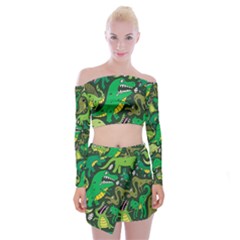 Dino Kawaii Off Shoulder Top With Mini Skirt Set by Wav3s