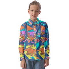 Dinosaur Pattern Kids  Long Sleeve Shirt by Wav3s