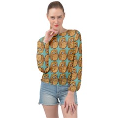 Owl Bird Pattern Banded Bottom Chiffon Top by Vaneshop