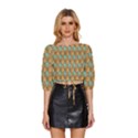 Owl Bird Pattern Mid Sleeve Drawstring Hem Top View1