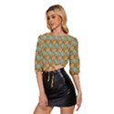 Owl Bird Pattern Mid Sleeve Drawstring Hem Top View2