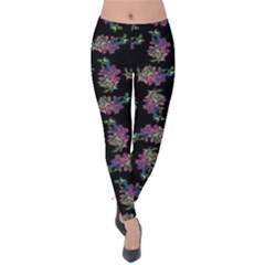 Midnight Noir Garden Chic Pattern Velvet Leggings by dflcprintsclothing