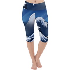 The Great Wave Off Kanagawa Lightweight Velour Cropped Yoga Leggings by Grandong