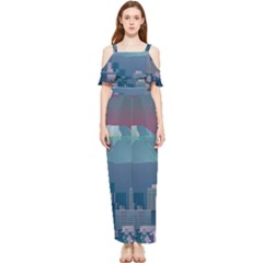 The Sun City Tokyo Japan Volcano Kyscrapers Building Draped Sleeveless Chiffon Jumpsuit by Grandong