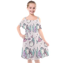 Cartoon Cat Cute Animal Design Drawing Illustration Kawaii Kids  Cut Out Shoulders Chiffon Dress by Grandong