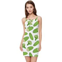 Vegetable Pattern With Composition Broccoli Summer Tie Front Dress by Grandong