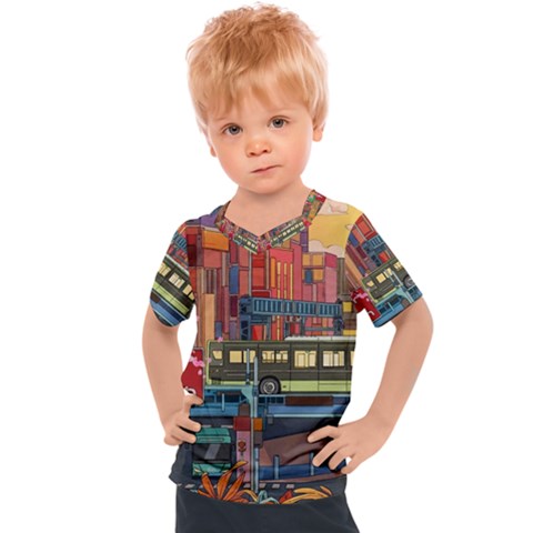 The City Style Bus Fantasy Architecture Art Kids  Sports Tee by Grandong