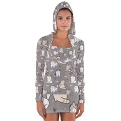 Cute Cat Pattern Cartoon Long Sleeve Hooded T-shirt by Cowasu