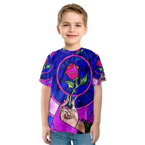 Stained Glass Rose Kids  Sport Mesh Tee by Cowasu