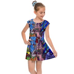 Beauty Stained Glass Castle Building Kids  Cap Sleeve Dress by Cowasu