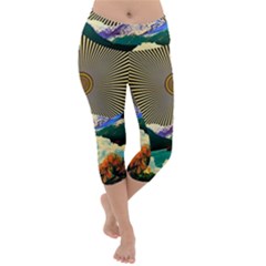 Surreal Art Psychadelic Mountain Lightweight Velour Capri Yoga Leggings by Cowasu